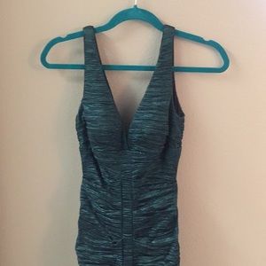 Cache Teal Crushed Taffeta Gown